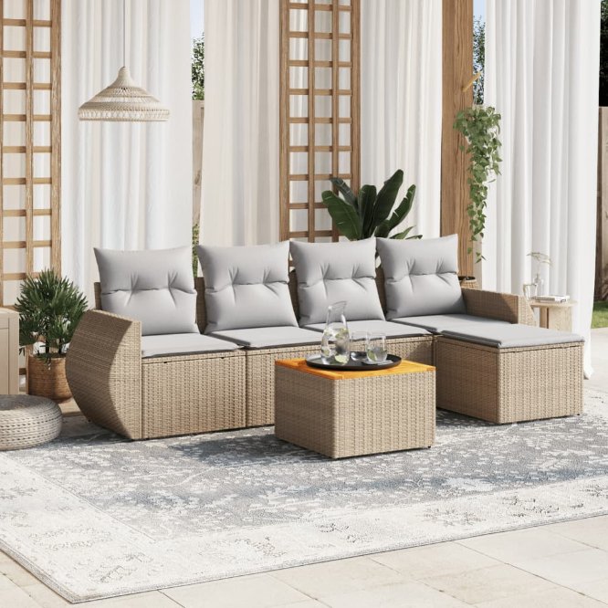 6-tlg. Garten-Sofagarnitur mit Kissen Schwarz Poly Rattan