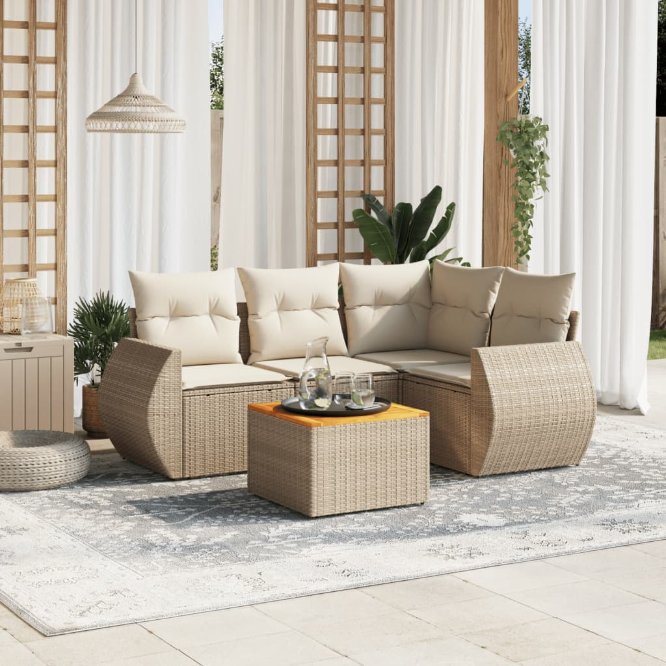 5-tlg. Garten-Sofagarnitur mit Kissen Schwarz Poly Rattan