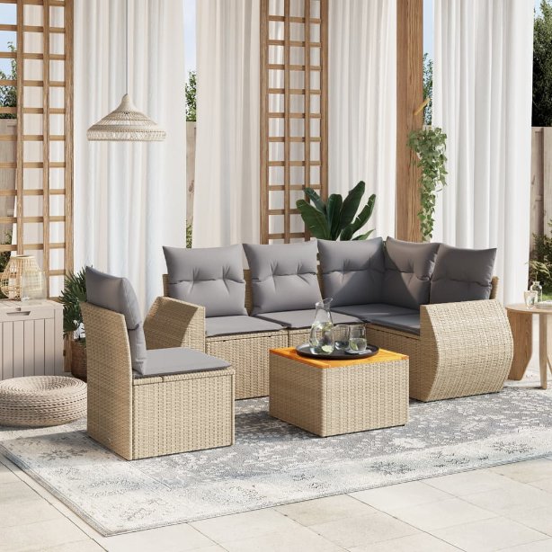 6-tlg. Garten-Sofagarnitur mit Kissen Schwarz Poly Rattan