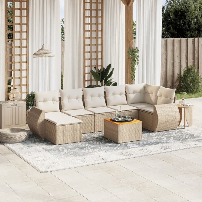 8-tlg. Garten-Sofagarnitur mit Kissen Schwarz Poly Rattan