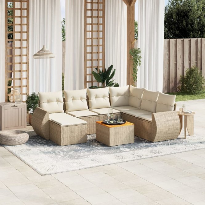8-tlg. Garten-Sofagarnitur mit Kissen Schwarz Poly Rattan