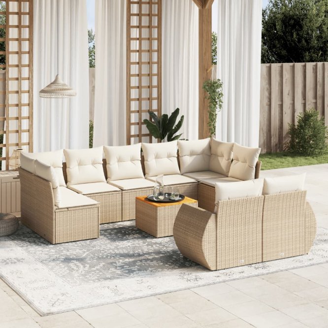 vidaXL 10-tlg. Garten-Sofagarnitur mit Kissen Schwarz Poly Rattan