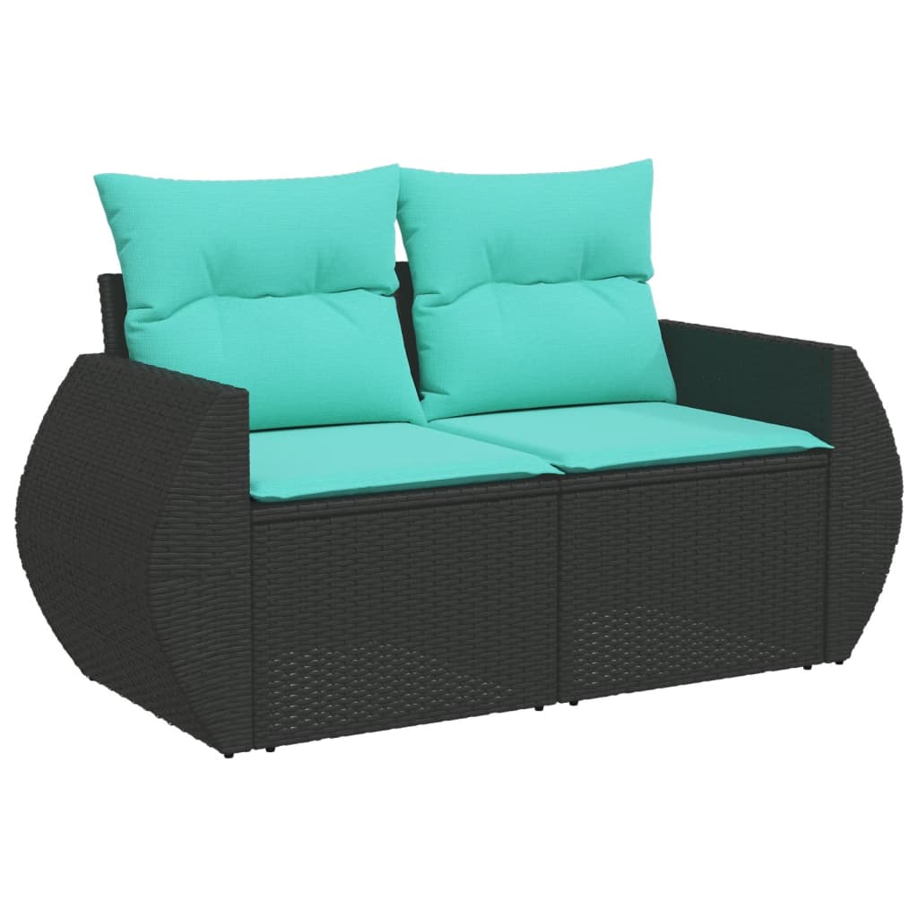 vidaXL 11-teiliges Gartensofa-Set mit Kissen, schwarzes Polyrattan