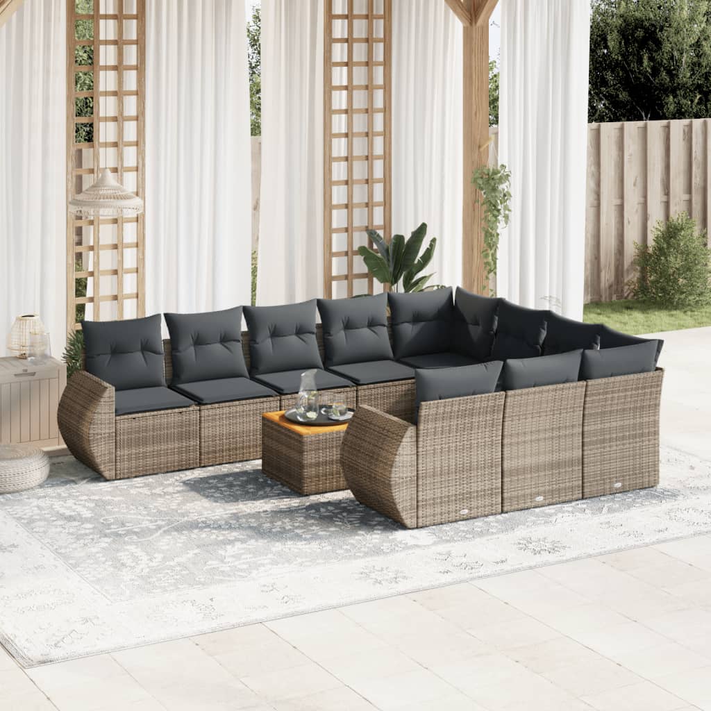 vidaXL 11-tlg. Garten-Sofagarnitur mit Kissen Schwarz Poly Rattan