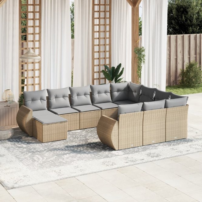 vidaXL 11-tlg. Garten-Sofagarnitur mit Kissen Schwarz Poly Rattan