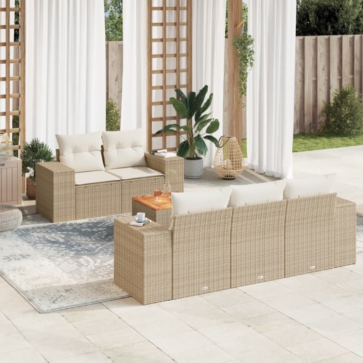 6-tlg. Garten-Sofagarnitur mit Kissen Schwarz Poly Rattan
