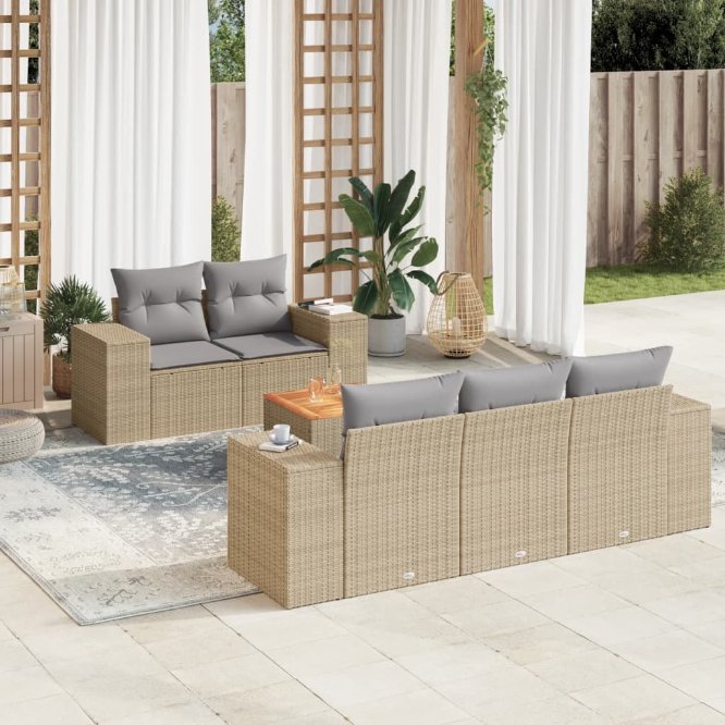 6-tlg. Garten-Sofagarnitur mit Kissen Schwarz Poly Rattan