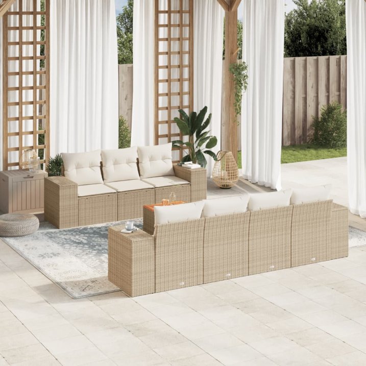 8-tlg. Garten-Sofagarnitur mit Kissen Schwarz Poly Rattan