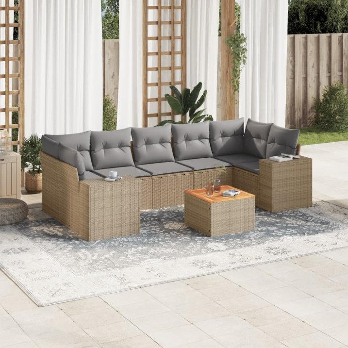8-tlg. Garten-Sofagarnitur mit Kissen Schwarz Poly Rattan