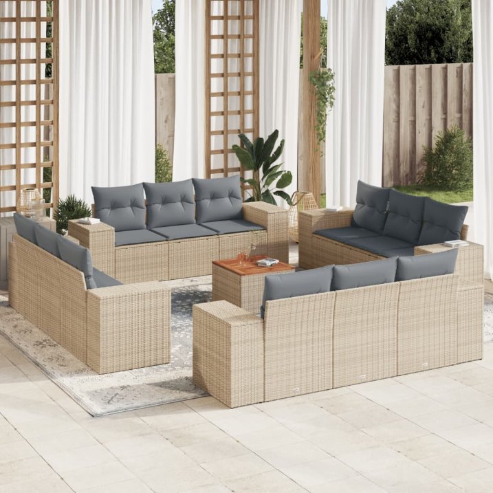 13-tlg. Garten-Sofagarnitur mit Kissen Schwarz Poly Rattan