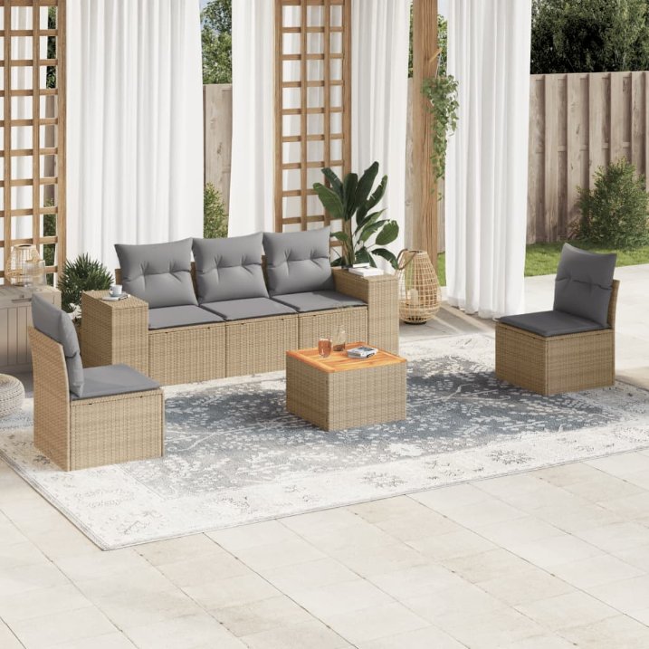 6-tlg. Garten-Sofagarnitur mit Kissen Schwarz Poly Rattan