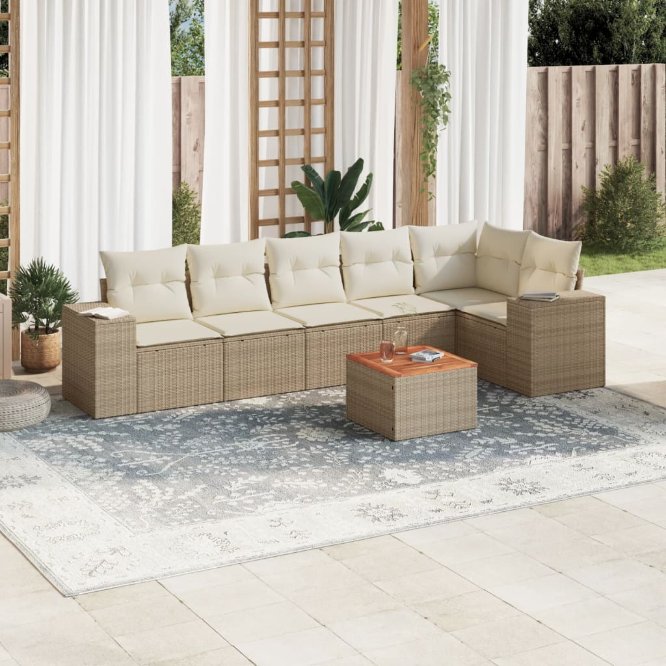 7-tlg. Garten-Sofagarnitur mit Kissen Schwarz Poly Rattan