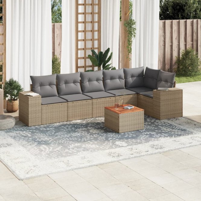 7-tlg. Garten-Sofagarnitur mit Kissen Schwarz Poly Rattan