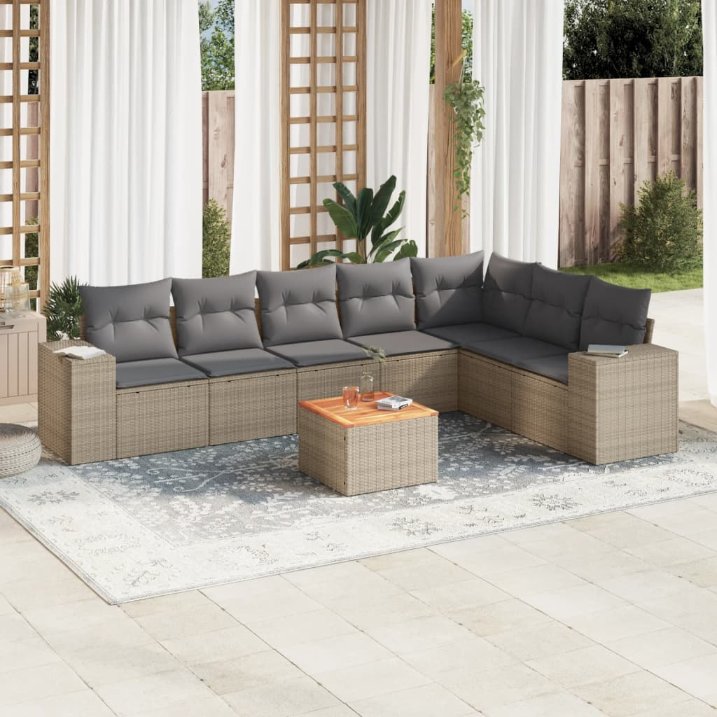8-tlg. Garten-Sofagarnitur mit Kissen Schwarz Poly Rattan