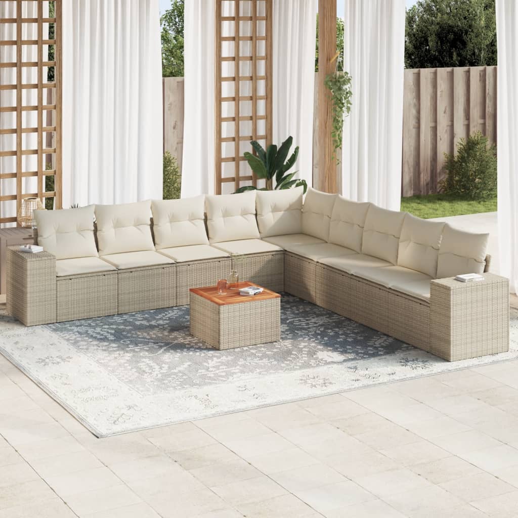 vidaXL 10-tlg. Garten-Sofagarnitur mit Kissen Schwarz Poly Rattan
