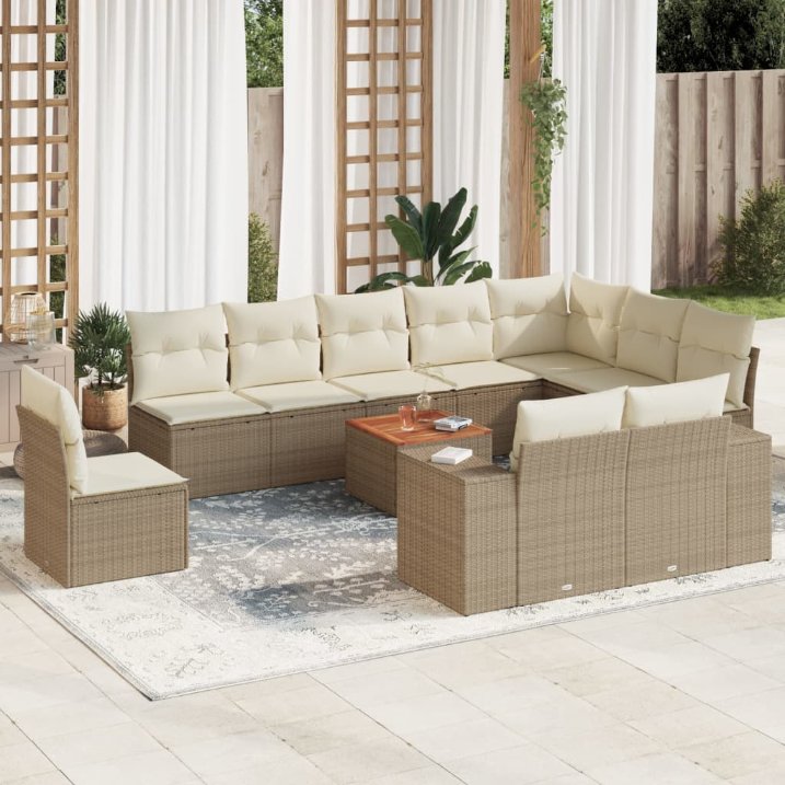 vidaXL 11-tlg. Garten-Sofagarnitur mit Kissen Schwarz Poly Rattan