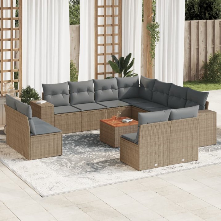 12-tlg. Garten-Sofagarnitur mit Kissen Schwarz Poly Rattan