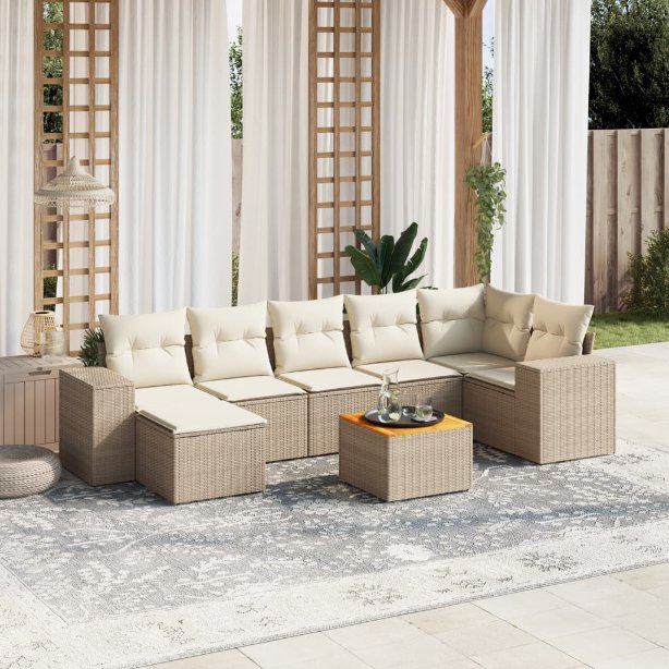8-tlg. Garten-Sofagarnitur mit Kissen Schwarz Poly Rattan