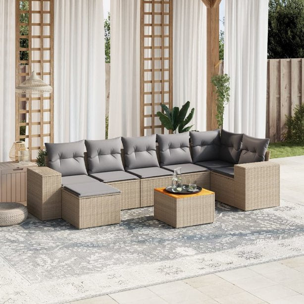 8-tlg. Garten-Sofagarnitur mit Kissen Schwarz Poly Rattan