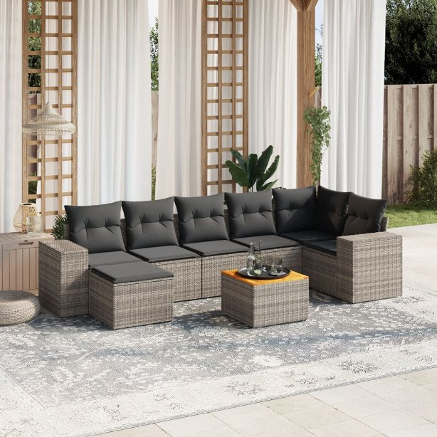 8-tlg. Garten-Sofagarnitur mit Kissen Schwarz Poly Rattan