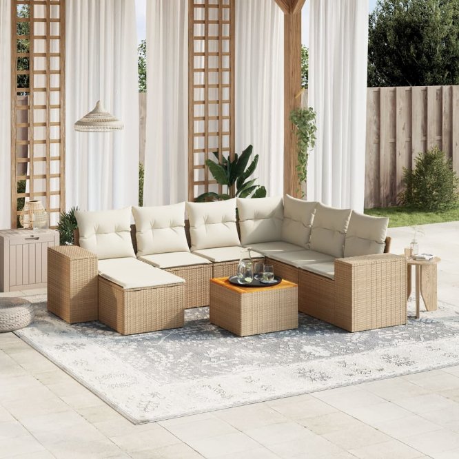 8-tlg. Garten-Sofagarnitur mit Kissen Schwarz Poly Rattan