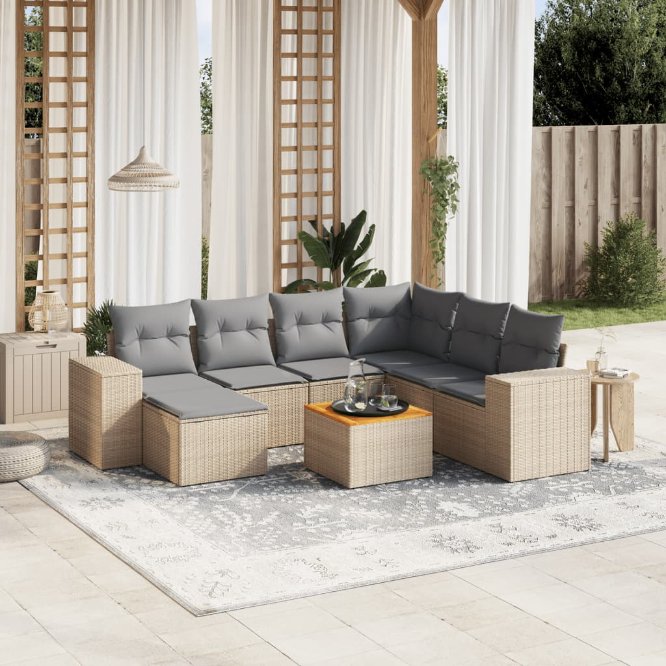 8-tlg. Garten-Sofagarnitur mit Kissen Schwarz Poly Rattan