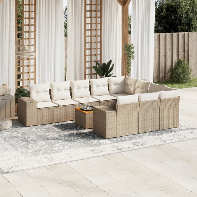 11-tlg. Garten-Sofagarnitur mit Kissen Schwarz Poly Rattan
