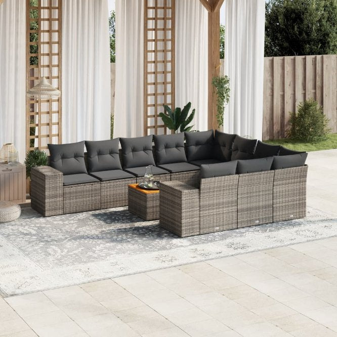 11-tlg. Garten-Sofagarnitur mit Kissen Schwarz Poly Rattan