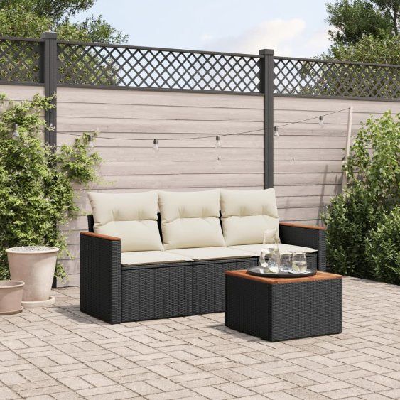 3-tlg. Garten-Sofagarnitur mit Kissen Schwarz Poly Rattan