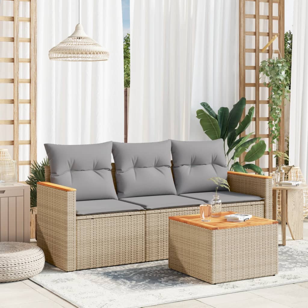 3-tlg. Garten-Sofagarnitur mit Kissen Schwarz Poly Rattan