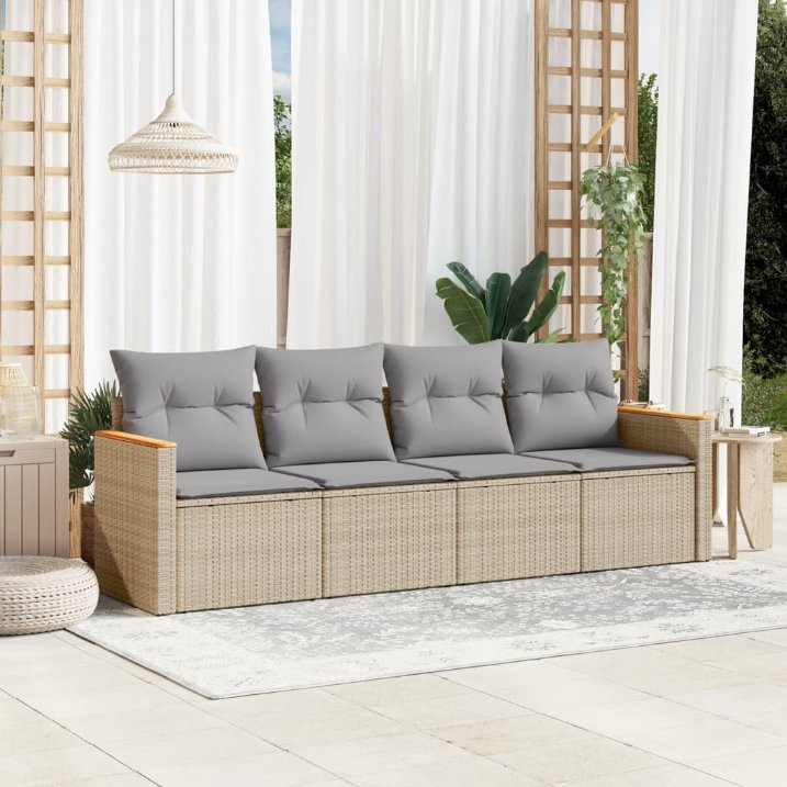 4-tlg. Garten-Sofagarnitur mit Kissen Schwarz Poly Rattan