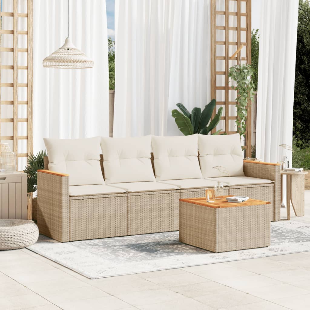 4-tlg. Garten-Sofagarnitur mit Kissen Schwarz Poly Rattan