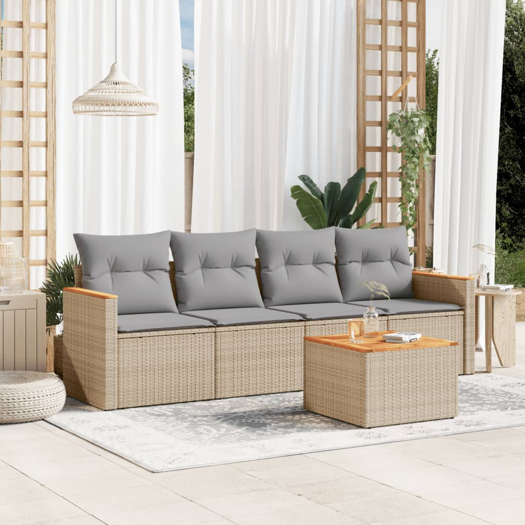 4-tlg. Garten-Sofagarnitur mit Kissen Schwarz Poly Rattan