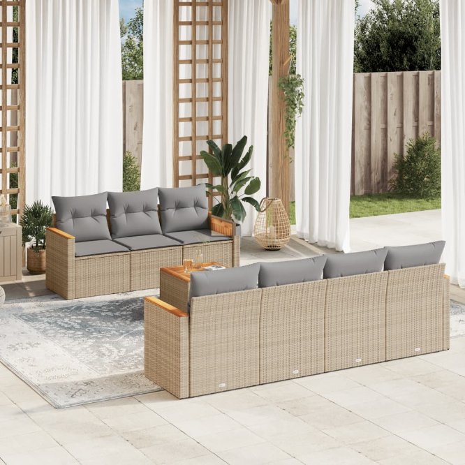 8-tlg. Garten-Sofagarnitur mit Kissen Schwarz Poly Rattan