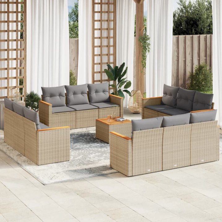 12-tlg. Garten-Sofagarnitur mit Kissen Schwarz Poly Rattan
