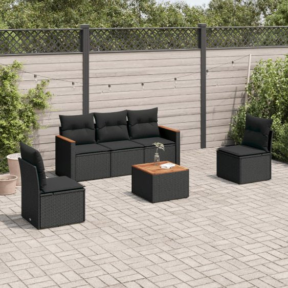 5-tlg. Garten-Sofagarnitur mit Kissen Schwarz Poly Rattan