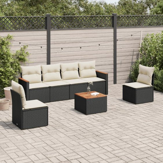 6-tlg. Garten-Sofagarnitur mit Kissen Schwarz Poly Rattan