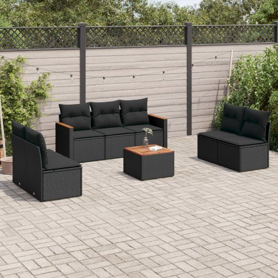 7-tlg. Garten-Sofagarnitur mit Kissen Schwarz Poly Rattan
