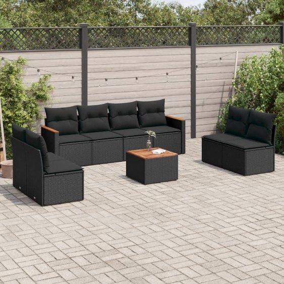 8-tlg. Garten-Sofagarnitur mit Kissen Schwarz Poly Rattan