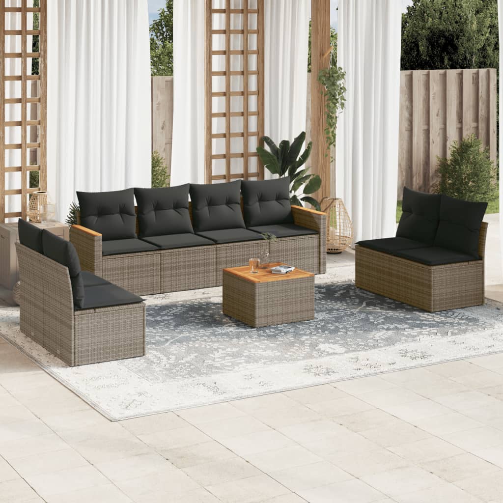 8-tlg. Garten-Sofagarnitur mit Kissen Schwarz Poly Rattan