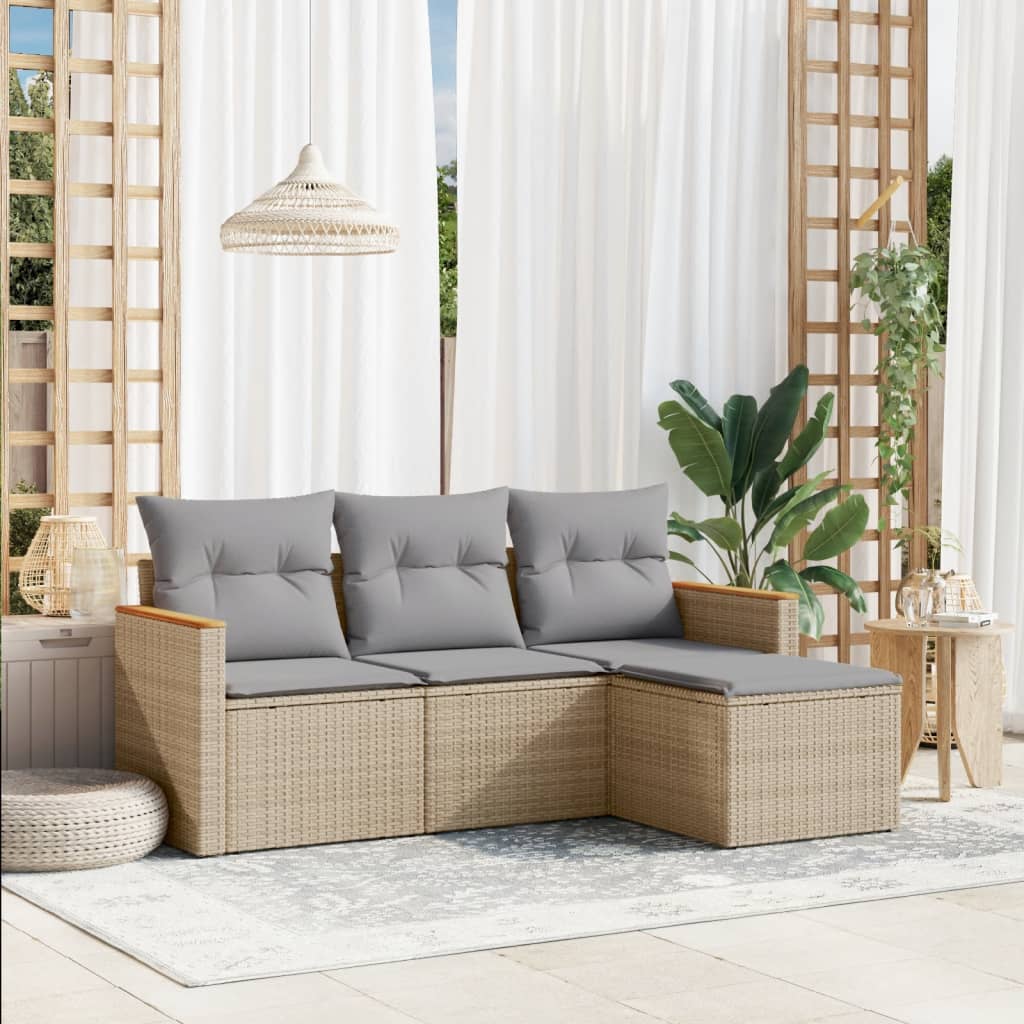 4-tlg. Garten-Sofagarnitur mit Kissen Schwarz Poly Rattan
