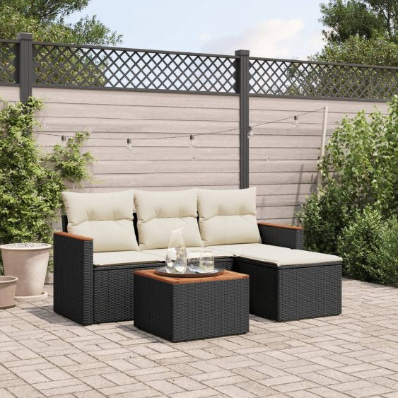 4-tlg. Garten-Sofagarnitur mit Kissen Schwarz Poly Rattan