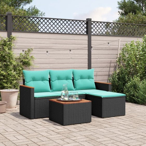 4-teiliges Gartensofa-Set mit Kissen, schwarzes Polyrattan
