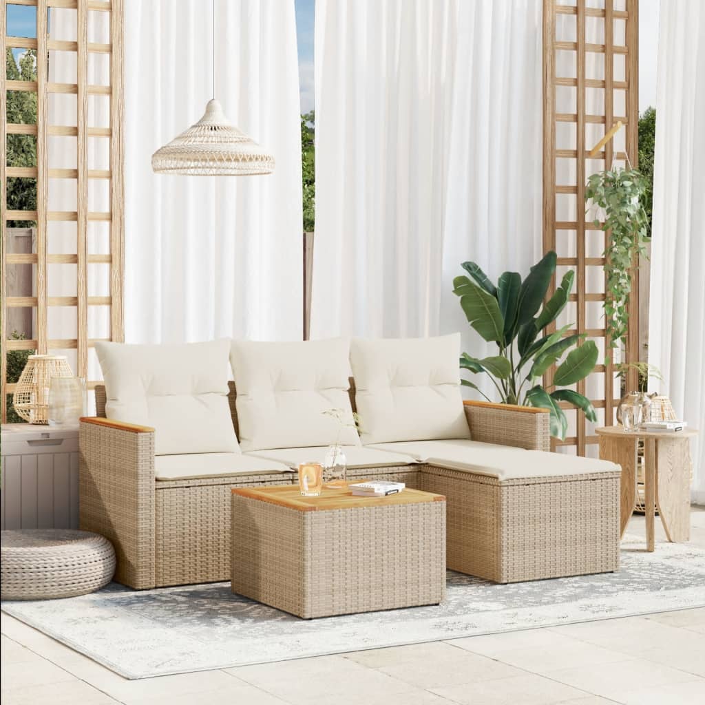 4-tlg. Garten-Sofagarnitur mit Kissen Schwarz Poly Rattan