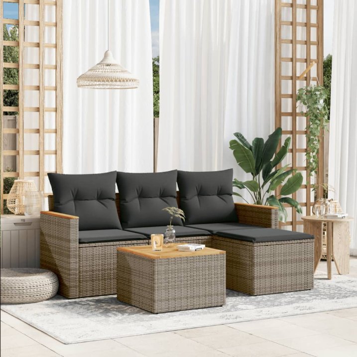 4-tlg. Garten-Sofagarnitur mit Kissen Schwarz Poly Rattan