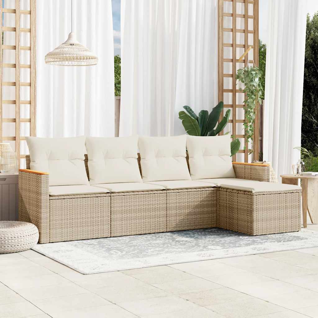 5-tlg. Garten-Sofagarnitur mit Kissen Schwarz Poly Rattan