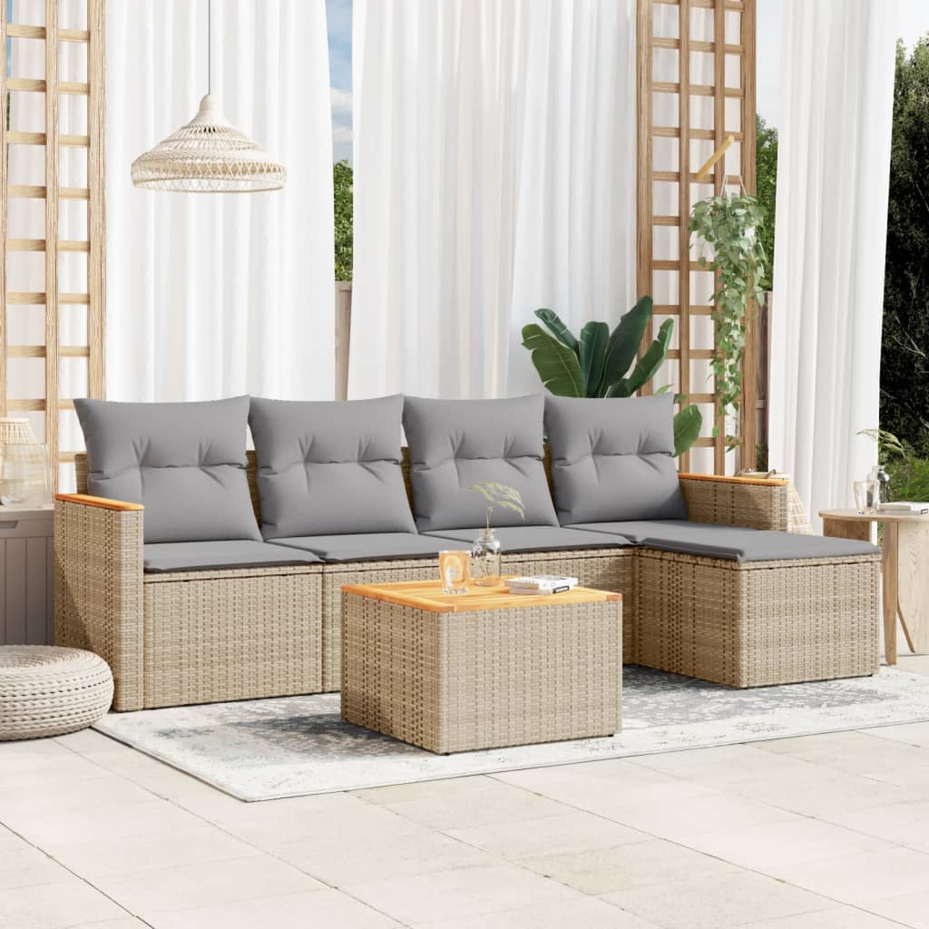 5-tlg. Garten-Sofagarnitur mit Kissen Schwarz Poly Rattan