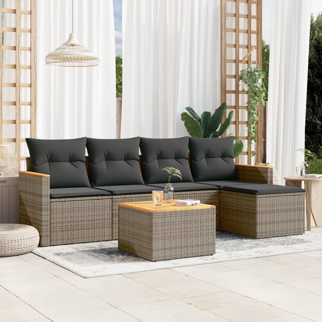 5-tlg. Garten-Sofagarnitur mit Kissen Schwarz Poly Rattan