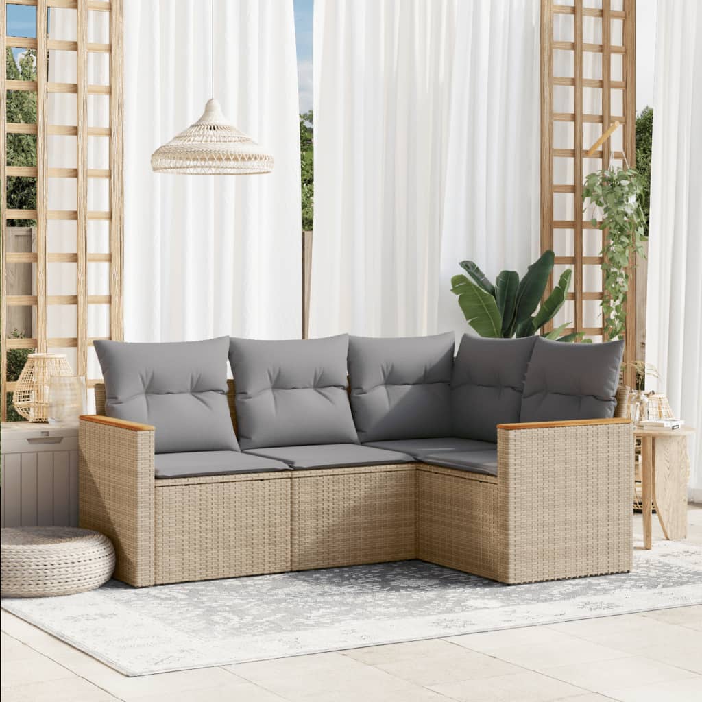 4-tlg. Garten-Sofagarnitur mit Kissen Schwarz Poly Rattan