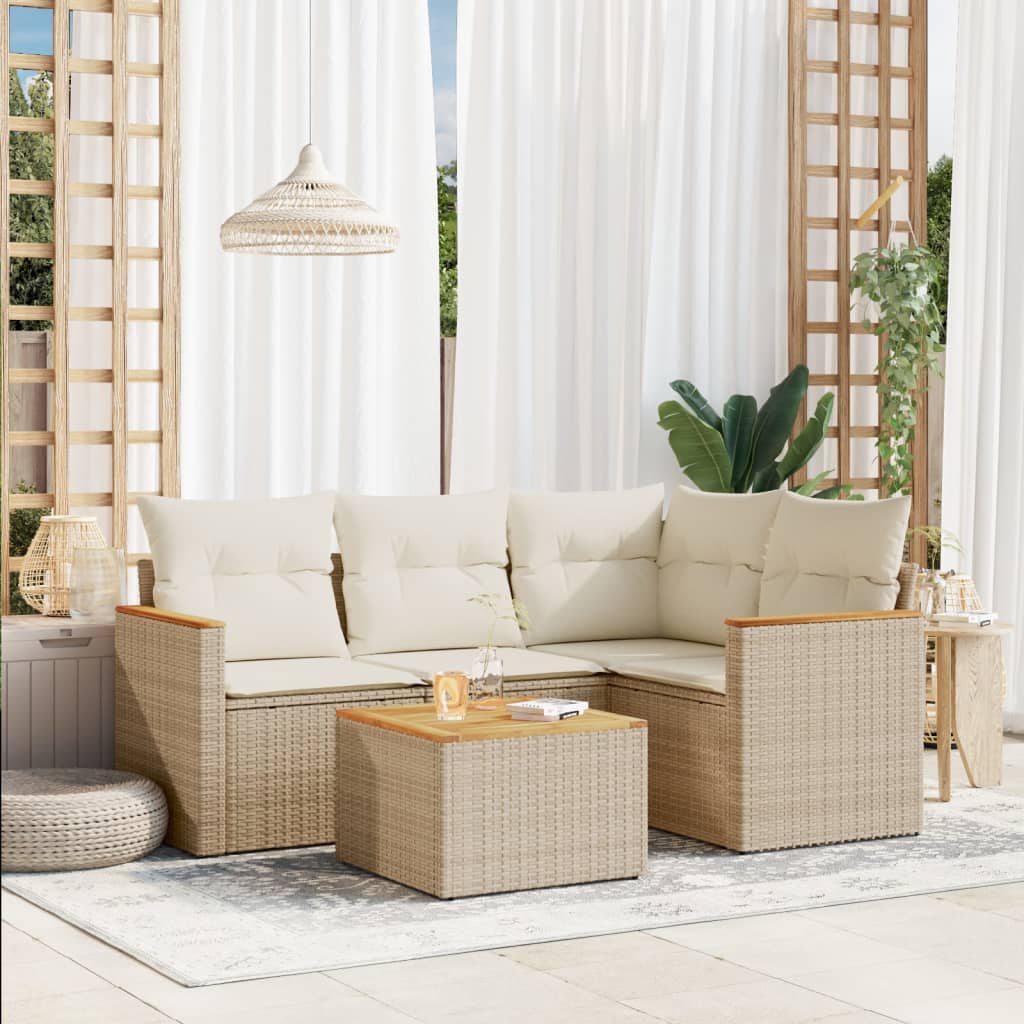 4-tlg. Garten-Sofagarnitur mit Kissen Schwarz Poly Rattan